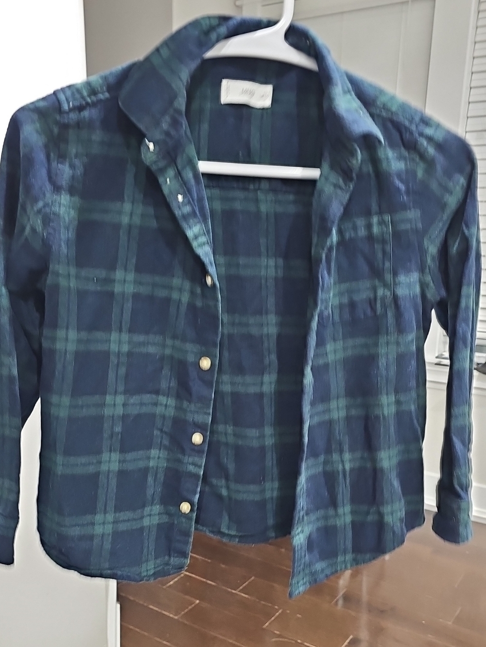 Mango Boys Navy and Green Plaid Button-Down Shirt